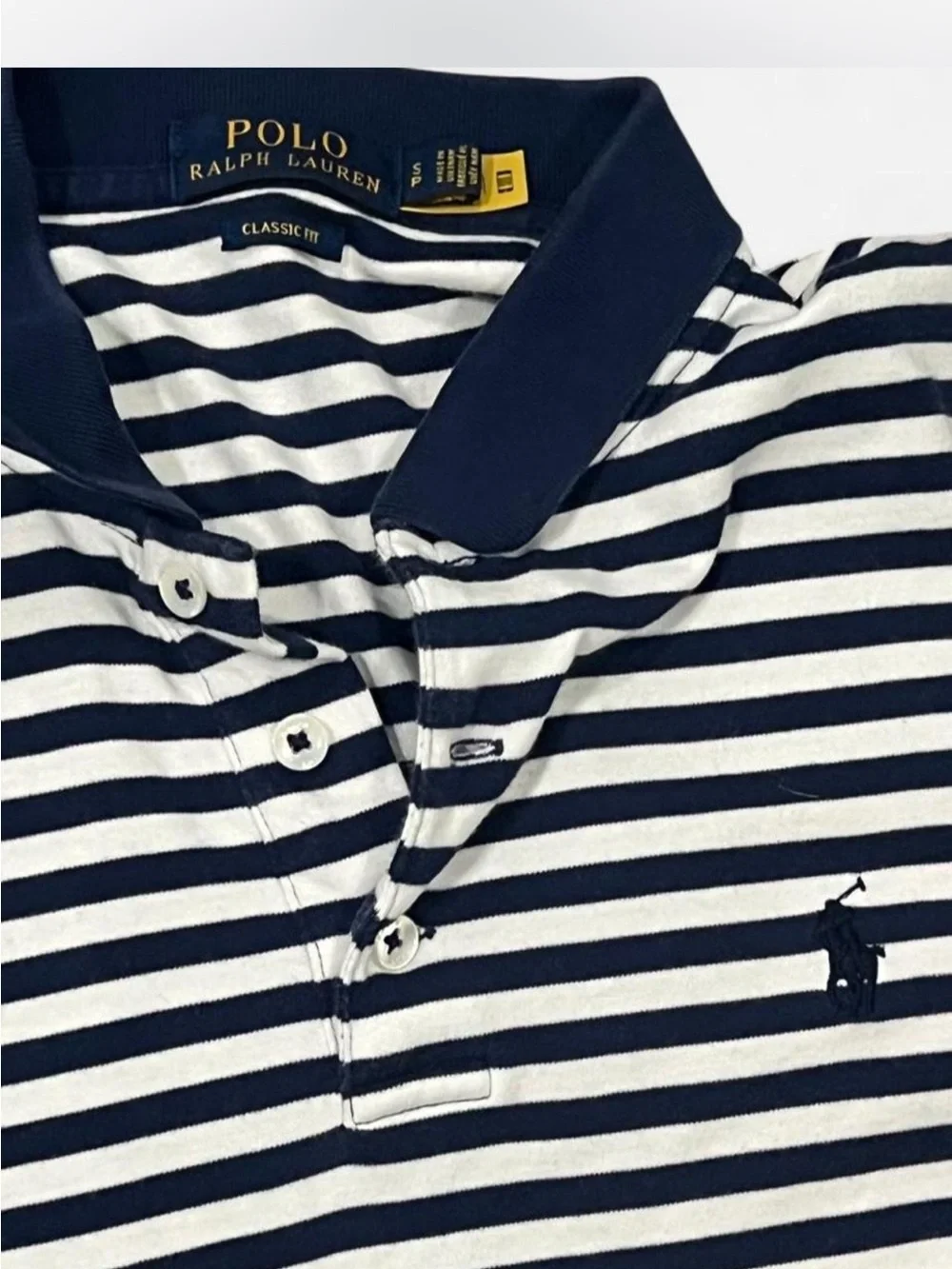 Polo Ralph Lauren navy and white striped polo shirt